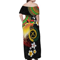 Vanuatu and Papua New Guinea Together Family Matching Off Shoulder Maxi Dress and Hawaiian Shirt Bird-of-paradise and Pig Tusk Melanesian Pattern