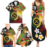 Vanuatu and Papua New Guinea Together Family Matching Summer Maxi Dress and Hawaiian Shirt Bird-of-paradise and Pig Tusk Melanesian Pattern