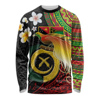 Vanuatu and Papua New Guinea Together Long Sleeve Shirt Bird-of-paradise and Pig Tusk Melanesian Pattern