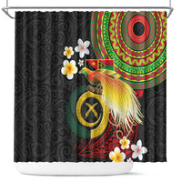 Vanuatu and Papua New Guinea Together Shower Curtain Bird-of-paradise and Pig Tusk Melanesian Pattern