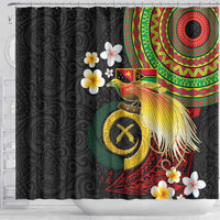 Vanuatu and Papua New Guinea Together Shower Curtain Bird-of-paradise and Pig Tusk Melanesian Pattern