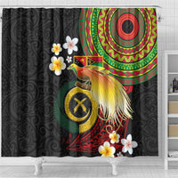 Vanuatu and Papua New Guinea Together Shower Curtain Bird-of-paradise and Pig Tusk Melanesian Pattern