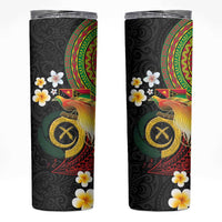 Vanuatu and Papua New Guinea Together Skinny Tumbler Bird-of-paradise and Pig Tusk Melanesian Pattern LT03 Black - Polynesian Pride