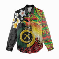 Vanuatu and Papua New Guinea Together Women Casual Shirt Bird-of-paradise and Pig Tusk Melanesian Pattern