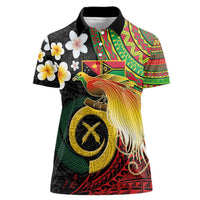 Vanuatu and Papua New Guinea Together Women Polo Shirt Bird-of-paradise and Pig Tusk Melanesian Pattern