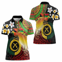 Vanuatu and Papua New Guinea Together Women Polo Shirt Bird-of-paradise and Pig Tusk Melanesian Pattern