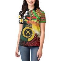 Vanuatu and Papua New Guinea Together Women Polo Shirt Bird-of-paradise and Pig Tusk Melanesian Pattern