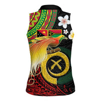 Vanuatu and Papua New Guinea Together Women Sleeveless Polo Shirt Bird-of-paradise and Pig Tusk Melanesian Pattern