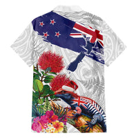 New Zealand Christmas Family Matching Long Sleeve Bodycon Dress and Hawaiian Shirt Meri Kirihimete-Tuatara and Pohutukawa White Color