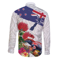 New Zealand Christmas Family Matching Long Sleeve Bodycon Dress and Hawaiian Shirt Meri Kirihimete-Tuatara and Pohutukawa White Color