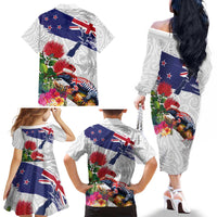 New Zealand Christmas Family Matching Off The Shoulder Long Sleeve Dress and Hawaiian Shirt Meri Kirihimete-Tuatara and Pohutukawa White Color