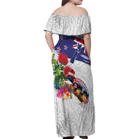 New Zealand Christmas Family Matching Off Shoulder Maxi Dress and Hawaiian Shirt Meri Kirihimete-Tuatara and Pohutukawa White Color
