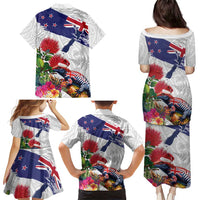 New Zealand Christmas Family Matching Puletasi and Hawaiian Shirt Meri Kirihimete-Tuatara and Pohutukawa White Color