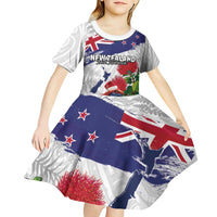 New Zealand Christmas Kid Short Sleeve Dress Meri Kirihimete-Tuatara and Pohutukawa White Color