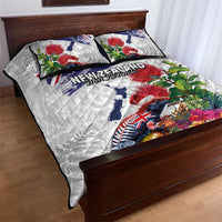 New Zealand Christmas Quilt Bed Set Meri Kirihimete-Tuatara and Pohutukawa White Color