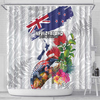 New Zealand Christmas Shower Curtain Meri Kirihimete-Tuatara and Pohutukawa White Color