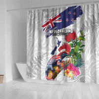 New Zealand Christmas Shower Curtain Meri Kirihimete-Tuatara and Pohutukawa White Color