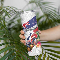 New Zealand Christmas Skinny Tumbler Meri Kirihimete-Tuatara and Pohutukawa White Color LT03 - Polynesian Pride