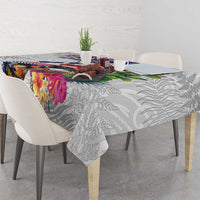 New Zealand Christmas Tablecloth Meri Kirihimete-Tuatara and Pohutukawa White Color