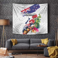 New Zealand Christmas Tapestry Meri Kirihimete-Tuatara and Pohutukawa White Color
