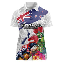 New Zealand Christmas Women Polo Shirt Meri Kirihimete-Tuatara and Pohutukawa White Color LT03 Female White - Polynesian Pride