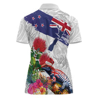 New Zealand Christmas Women Polo Shirt Meri Kirihimete-Tuatara and Pohutukawa White Color LT03 - Polynesian Pride