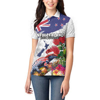New Zealand Christmas Women Polo Shirt Meri Kirihimete-Tuatara and Pohutukawa White Color LT03 - Polynesian Pride