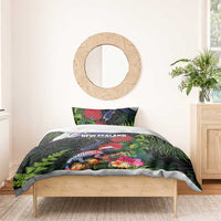 New Zealand Christmas Bedding Set Meri Kirihimete-Tuatara and Pohutukawa Black Color LT03 - Polynesian Pride