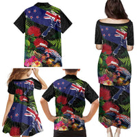 New Zealand Christmas Family Matching Puletasi and Hawaiian Shirt Meri Kirihimete-Tuatara and Pohutukawa Black Color