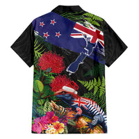 New Zealand Christmas Family Matching Tank Maxi Dress and Hawaiian Shirt Meri Kirihimete-Tuatara and Pohutukawa Black Color