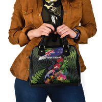 New Zealand Christmas Shoulder Handbag Meri Kirihimete-Tuatara and Pohutukawa Black Color