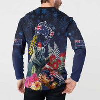 Australia and New Zealand Button Sweatshirt Merry Christmas-Tuatara and Koala with Plants Xmas Style LT03 - Polynesian Pride