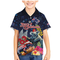 Australia and New Zealand Family Matching Mermaid Dress and Hawaiian Shirt Merry Christmas-Tuatara and Koala with Plants Xmas Style