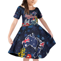 Australia and New Zealand Family Matching Off Shoulder Short Dress and Hawaiian Shirt Merry Christmas-Tuatara and Koala with Plants Xmas Style
