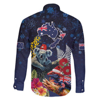 Australia and New Zealand Family Matching Off Shoulder Short Dress and Hawaiian Shirt Merry Christmas-Tuatara and Koala with Plants Xmas Style