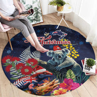Australia and New Zealand Round Carpet Merry Christmas-Tuatara and Koala with Plants Xmas Style
