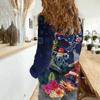 Australia and New Zealand Women Casual Shirt Merry Christmas-Tuatara and Koala with Plants Xmas Style