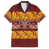 Samoa Siapo and Tapa Family Matching Off Shoulder Short Dress and Hawaiian Shirt Pacific Tribal Pattern with Hibiscus Striped Style