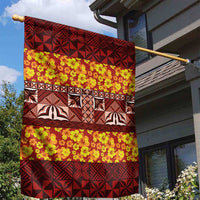 Samoa Siapo and Tapa Garden Flag Pacific Tribal Pattern with Hibiscus Striped Style