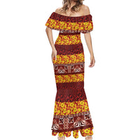 Samoa Siapo and Tapa Mermaid Dress Pacific Tribal Pattern with Hibiscus Striped Style