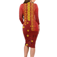 Samoa Tapa Pacific Tribal Pattern Long Sleeve Bodycon Dress Hibiscus and Plumeria