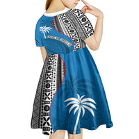 Fiji Rugby Kid Short Sleeve Dress Coat of Arms Palm Tree Mix Polynesia Tapa Pattern LT03 - Polynesian Pride