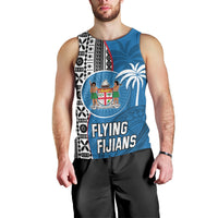 Fiji Rugby Men Tank Top Coat of Arms Palm Tree Mix Polynesia Tapa Pattern LT03 - Polynesian Pride