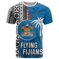 Fiji Rugby T Shirt Coat of Arms Palm Tree Mix Polynesia Tapa Pattern LT03 Blue - Polynesian Pride