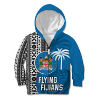 Custom Fiji Rugby Kid Hoodie Coat of Arms Palm Tree Mix Polynesia Tapa Pattern LT03 - Polynesian Pride