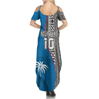Custom Fiji Rugby Summer Maxi Dress Coat of Arms Palm Tree Mix Polynesia Tapa Pattern LT03 - Polynesian Pride