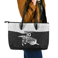 Custom New Zealand World Cup 2023 Leather Tote Bag Aotearoa Haka Rugby with Silver Fern Maori Ethnic Pattern LT03 - Polynesian Pride
