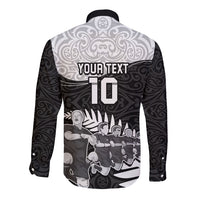Custom New Zealand World Cup 2023 Long Sleeve Button Shirt Aotearoa Haka Rugby with Silver Fern Maori Ethnic Pattern LT03 - Polynesian Pride