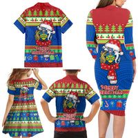 Solomon Islands Christmas Family Matching Long Sleeve Bodycon Dress and Hawaiian Shirt Santa With Flag Of Solomon Polynesian Tribal Xmas Vibe LT03 - Polynesian Pride