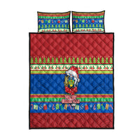 Solomon Islands Christmas Quilt Bed Set Santa With Flag Of Solomon Polynesian Tribal Xmas Vibe LT03 Blue - Polynesian Pride